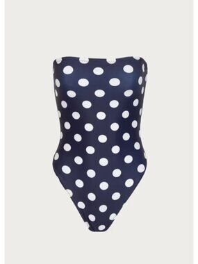 SAME Los Angeles Strapless One Piece Swimsuit XS Navy White Polka Dot Bandeau Hi